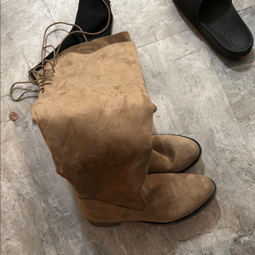 Tan Suede Knee-High Boots